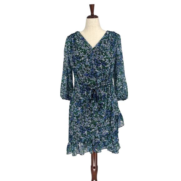 Karl Lagerfeld Paris Floral Chiffon Dress SIZE 14 Ruffle Mini Romantic - Picture 1 of 16